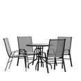 thumbnail image 2 of BizChair 5 Piece Outdoor Patio Dining Set - 31.5" Round Tempered Glass Patio Table, 4 Gray Flex Comfort Stack Chairs, 2 of 11