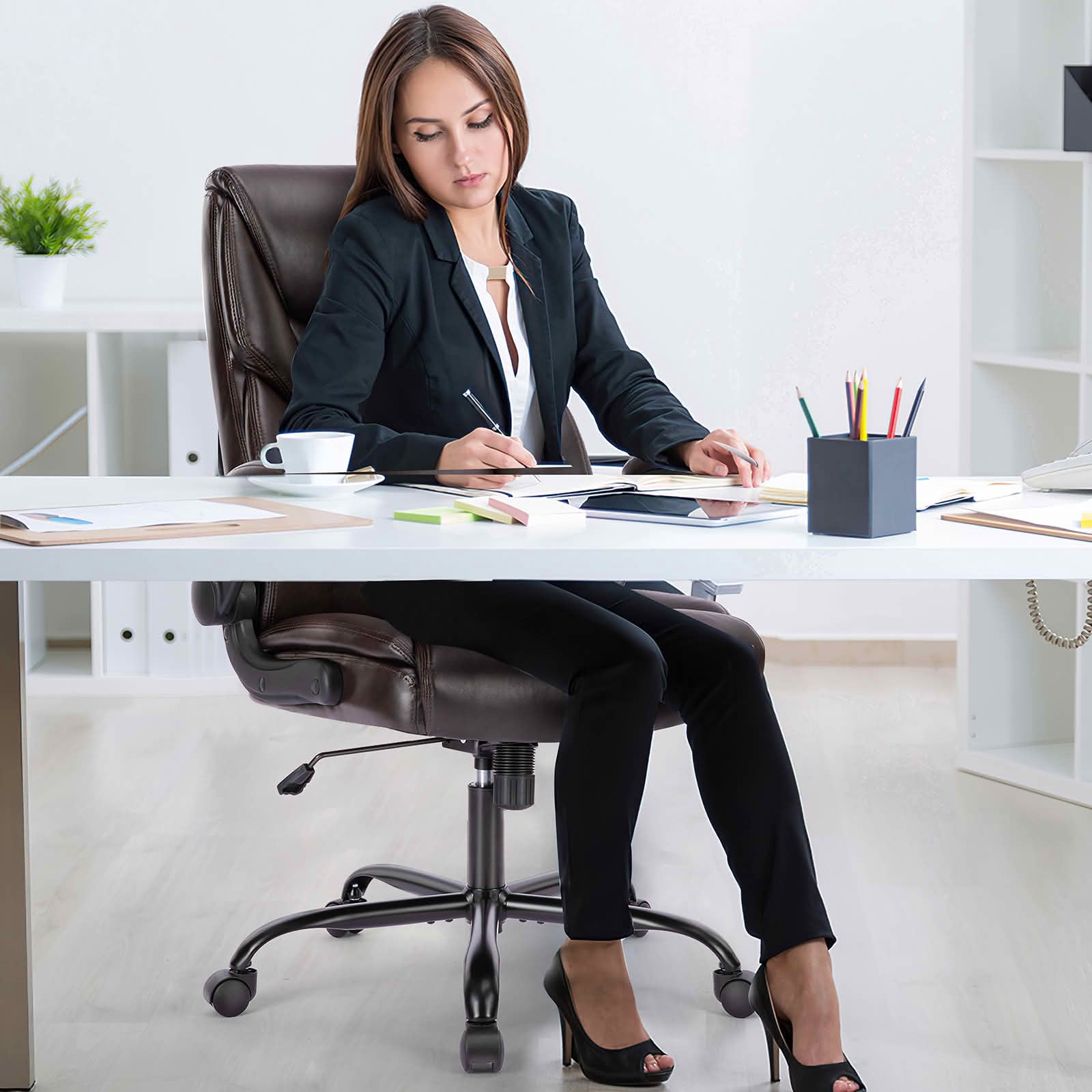 MAYEERTY PU Leather Executive Office Chair with Flip-up Adjustable Armrests, Lumbar Support, Heavy Duty Metal Base Computer Desk Chair
