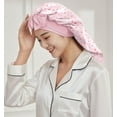 thumbnail image 6 of WIRESTER Long Satin Bonnet for Women, Adjustable Tie Band Sleep Cap with Double Layer for Braids & Long Hair - Pink Hearts Pattern, 6 of 7
