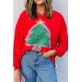 thumbnail image 2 of Women's Fiery Red Plaid Drop Shoulder Sweatshirt with Christmas Tree Patches – Casual Daily Wear for Fall Comfort, XL, 2 of 6