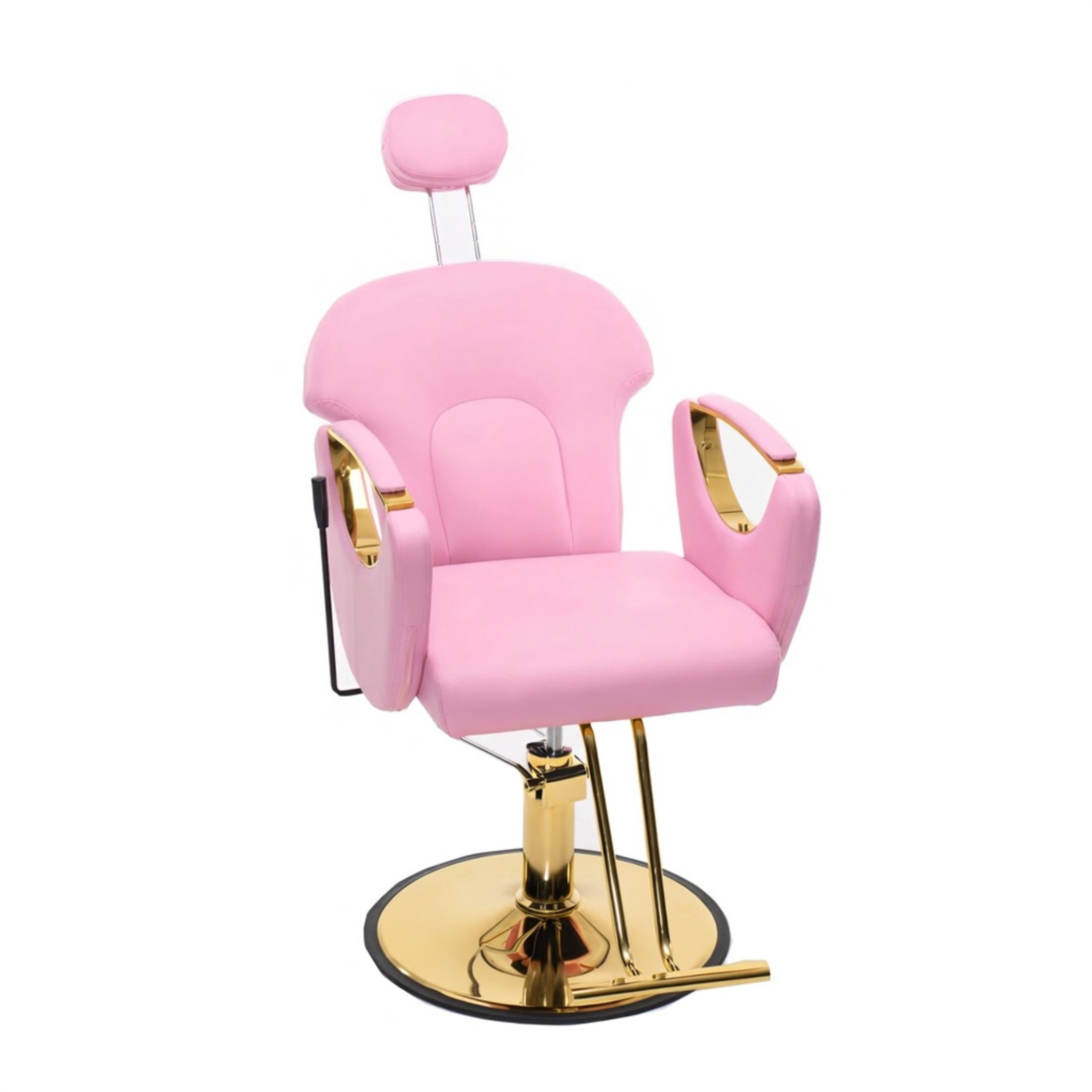 Noble House Hydraulic Barber Chair, Reclining Salon Styling Chair, PU Upholstery, Pink + Gold