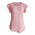 thumbnail image 2 of Scyoekwg Trendy Womens Tunic Tops Dressy Blouse Casual Short Sleeve Tshirt Loose Comfy Blouse Crewneck Ruffle Classic Solid Color Tunic Tops (Pink,XL), 2 of 6