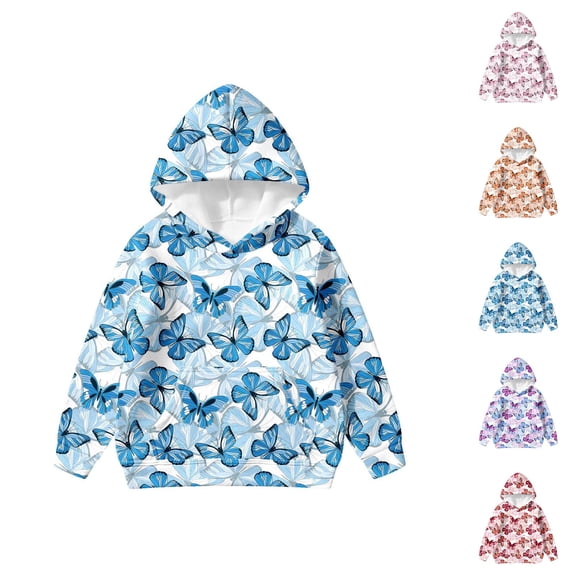Girls Cute Butterfly Hoodies 2025 Long Sleeve Y2K Graphic Hooded Sweatshirt with Pockets Kids Pullover Tops