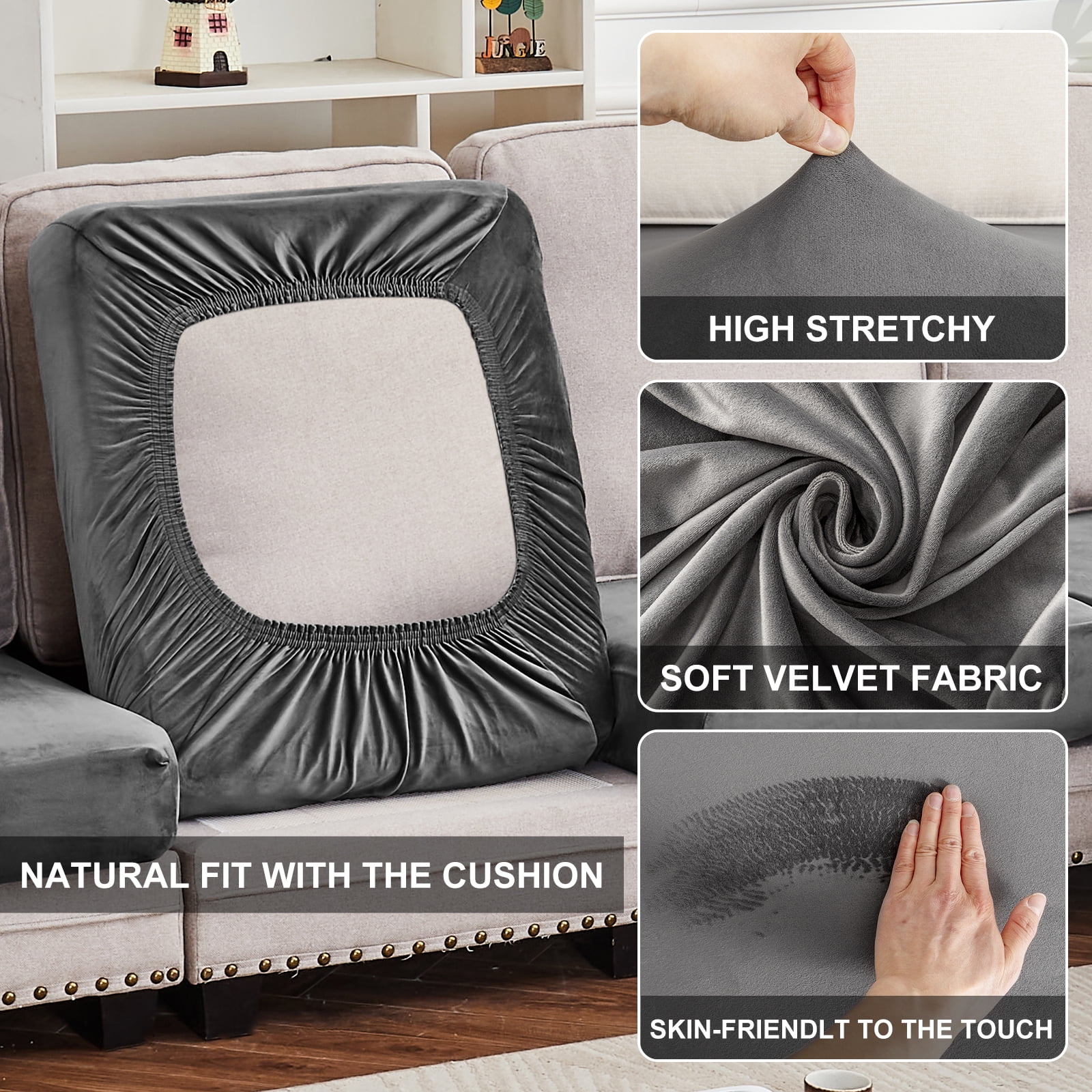 Sanmadrola Couch Covers Velvet Sofa Cushion Cover Stretch Machine Washable Universal Slipcover Furniture Protector for Couches Sectional Sofas