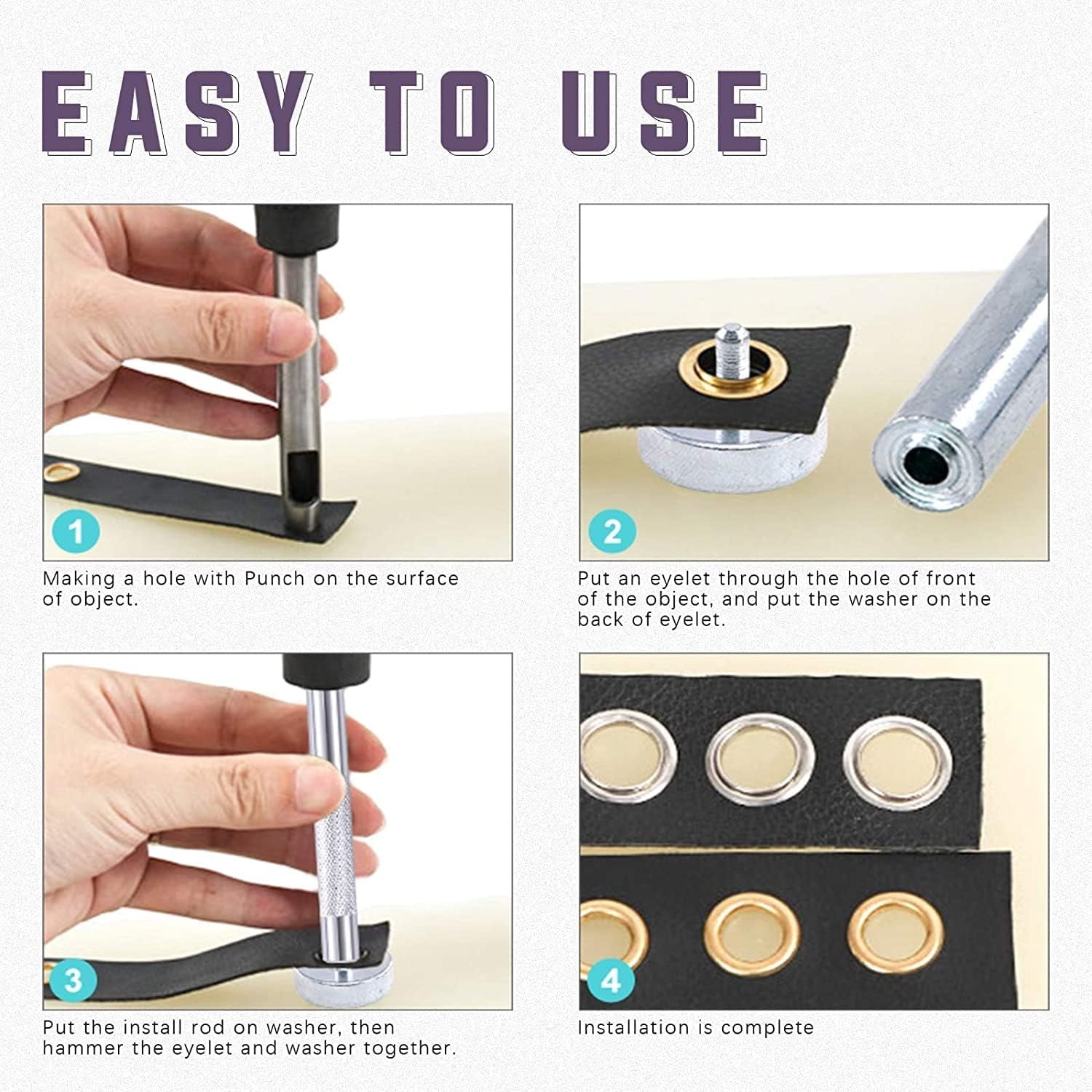 Happon 1 inch 50 Sets Grommets Hole,Metal Grommets Eyelets Grommet Kit, Metal Eyelets Kits Grommets Eyelets for Repairing Canvas, Leather, Curtains