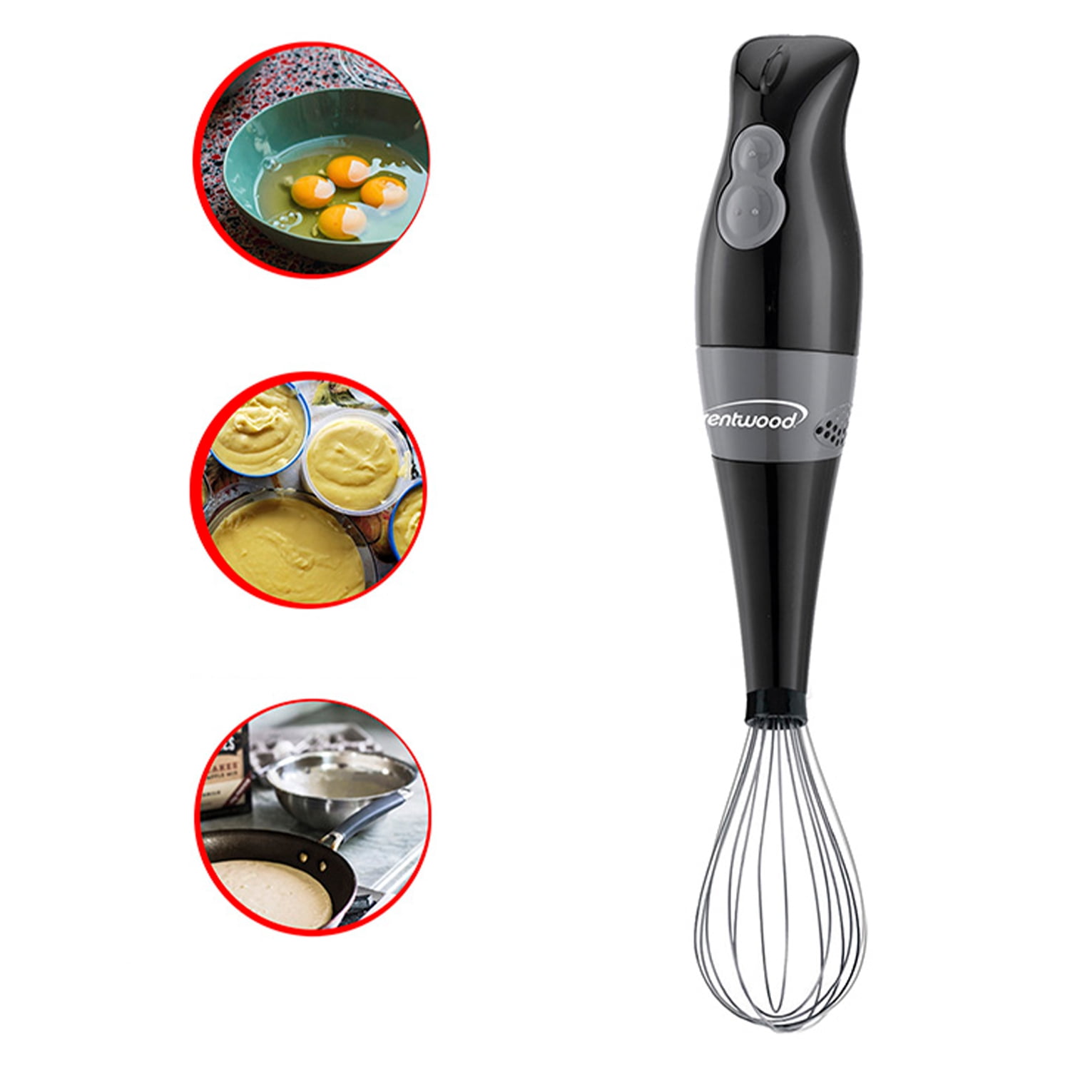 Brentwood Appliances HB-38BK 2-Speed Hand Blender And Food Processor With Balloon Whisk (Black)