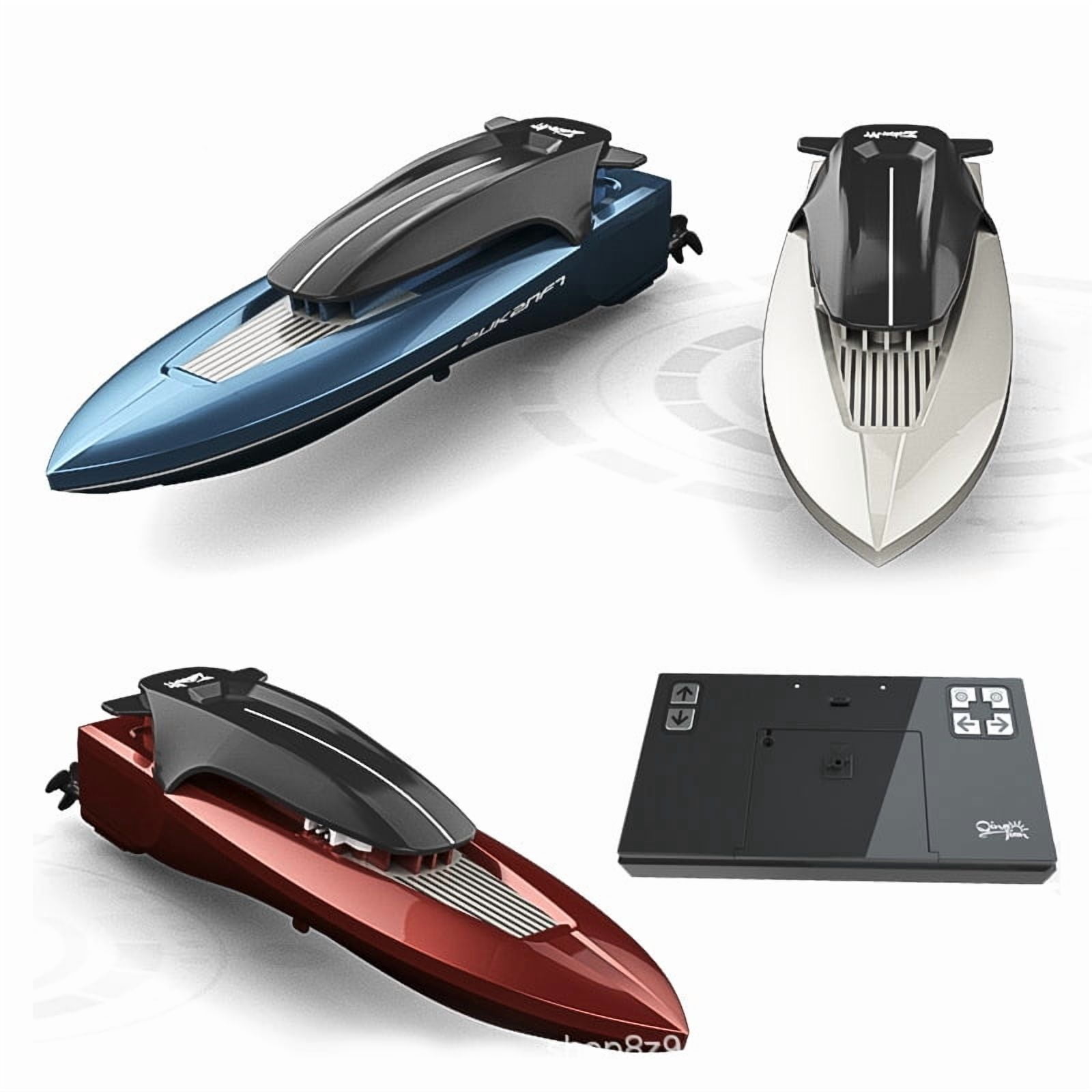 Funtogether Toys Mini RC Boat, 2.4GHz Remote Control Speedboat with Dual Motors & LED Lights, Water-Activated Racing Toy for Pools and Bathtubs