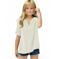 thumbnail image 2 of MKOSPLRT Button Up Henley Shirts Girls 5-15 Years Short Sleeve Linen Shirts Notch V Neck Solid Color Tshirts Summer Loose Fit Blouses, 2 of 6