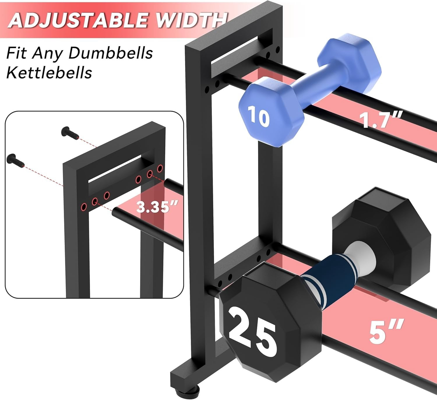 Dumbbell Rack 2-Tier 18 IN Length Adjustable Weight Rack for  Gym Dumbbells Kettlebell, Small Dumbbell Rack 250 LB Capacity, Dumbbell Rack Stand Only