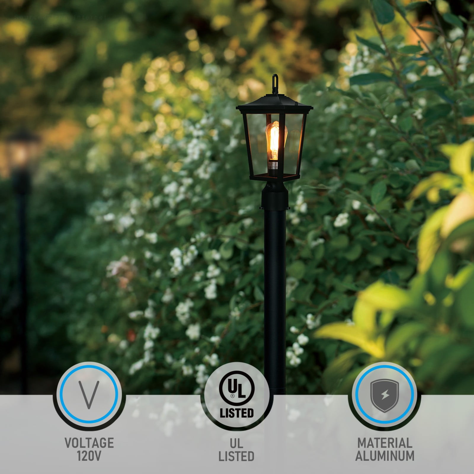 2 Pack Dusk to Dawn Outdoor Post Lantern, 17 Inch Pillar Light with Pier Mount Base, Rectangular Clear Glass Exterior Post Light for Patio, E26 Base, Black