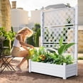 thumbnail image 3 of Yardgrace Raised Garden Bed with Trellis, Outdoor Resin Planter Box with Drainage & Water Gauge, Light Gray, 3 of 9