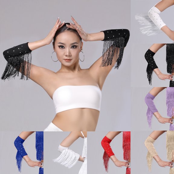 Lispipm Women's Retro Long Opera Pageant Gloves 1920s Fringe Fingerless Elbow Glove for Costume Party Wedding Arm Sleeves Beige
