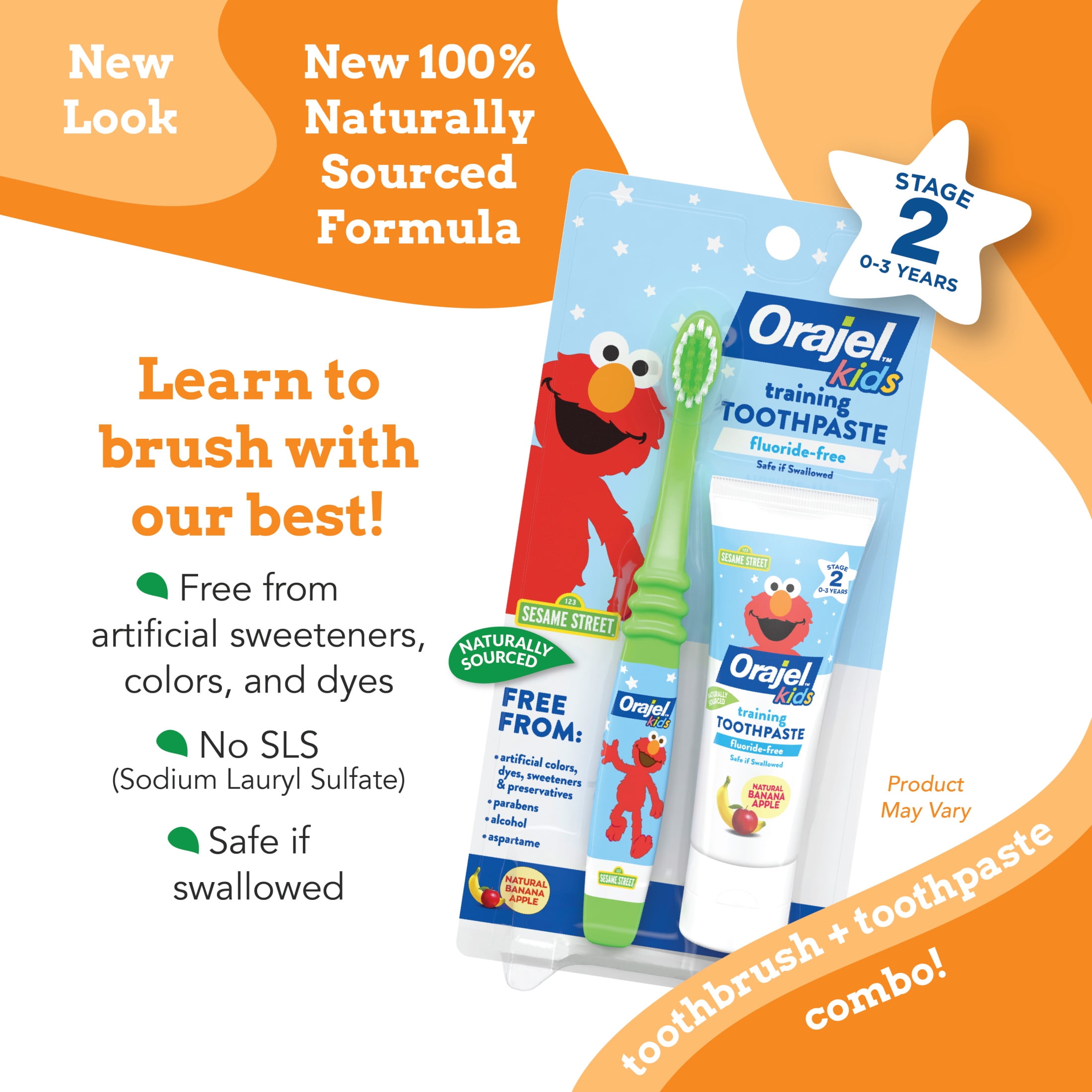 Orajel Kids Elmo Training Toothpaste Fluoride-Free, 1 Toothbrush, 1 Toothpaste 1oz; #1 Pediatrician Recommended Fluoride-Free Toothpaste*