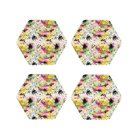 

Fuzoiu Retro Musical Print Leather Coasters Set Drink Coasters Set of 4 for Tabletop Protection Durable PVC Coasters Home Décor and Housewarming Gift-Hexagon