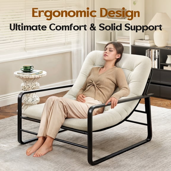 Sherpa Boucle Accent Arm Chair  Mid Century Modern Chair for Living Room & Bedroom Reading