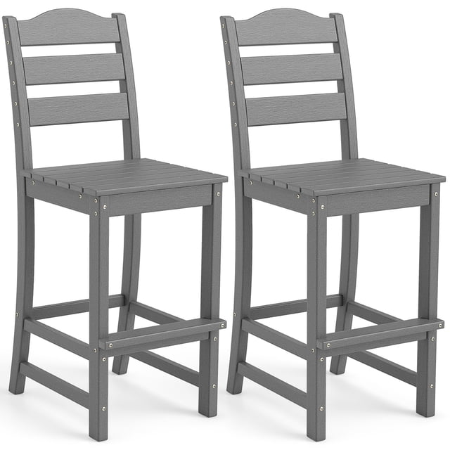 Gymax Tabouret de Bar en HDPE avec Dossier et Repose-Pieds - Ensemble de 2, Gris