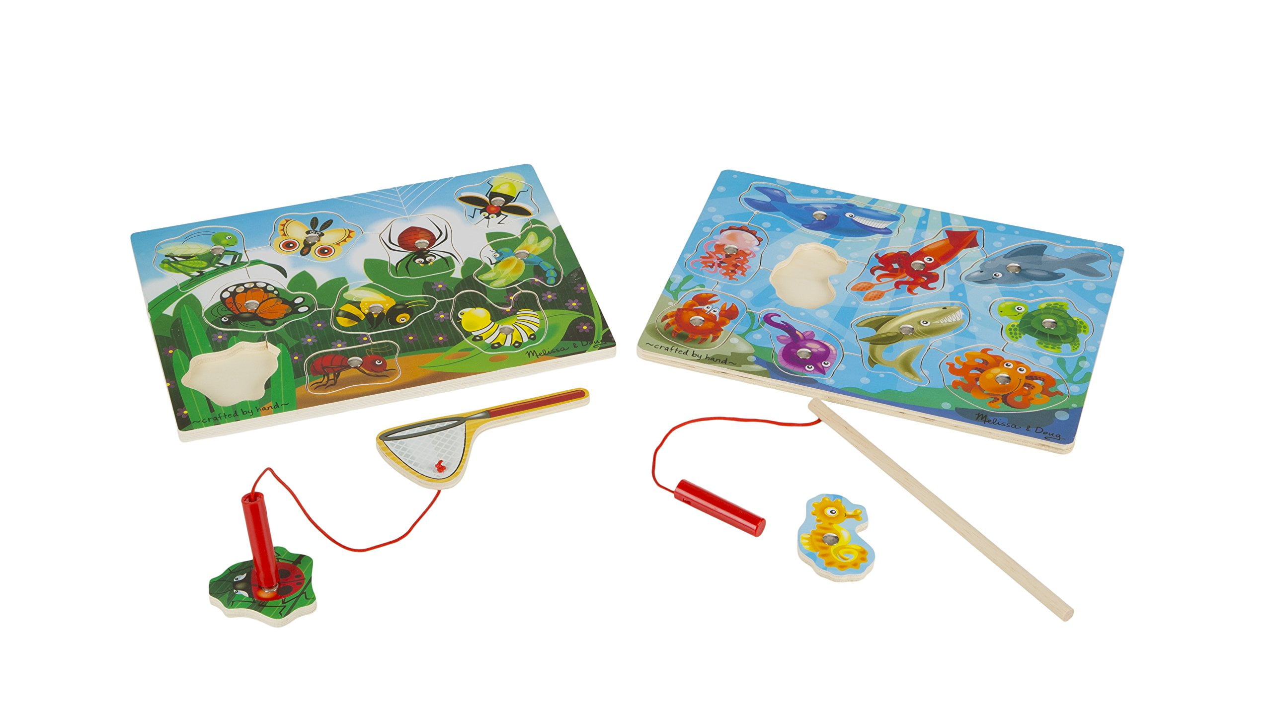 Melissa & Doug Wooden Puzzle Game Set Fishing and Bug Catching