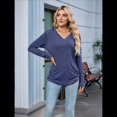 thumbnail image 4 of Camisetas de Mujer con Cuello en V, Larga, Informales, Básicas, Lisas y Suaves Azul Marino L, 4 of 10