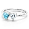 thumbnail image 2 of Gem Stone King 925 Sterling Silver Fashion Right-Hand Ring Set with Heart Shape Swiss Blue Topaz and Moissanite (1.05 Cttw, Size 8), 2 of 6