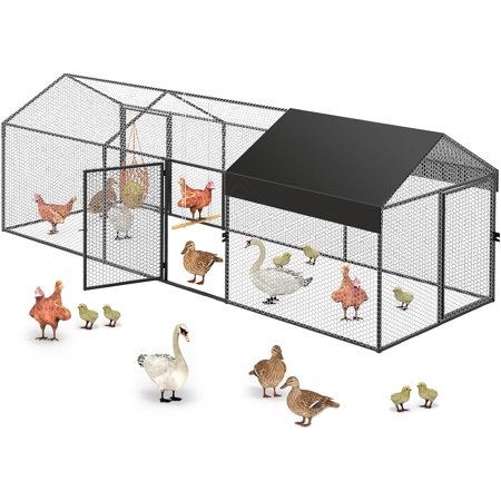 Large Metal Chicken Coop 120"×40"×40" Heavy Duty Chicken Run Hen House with Waterproof Anti-UV Cover for Outdoor Chicken Pens with Chicken Swing
