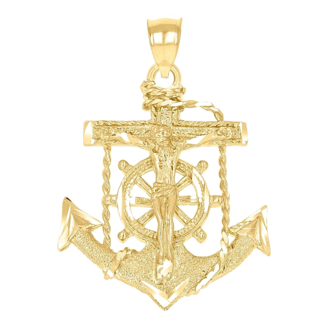 10k Gold Dc Womens Nautical Ship Mariner Anchor Religious Faith Cross Crucifix Height 42.4mm X Width 28.4mm Letter Name
