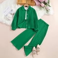thumbnail image 4 of Scyoekwg Toddler Clothes Fall Lightweight Girls' Sets Casual Long Sleeve Lapel Button Shirts Long Pants Loose Solid Color Outfits Green7-8 Years, 4 of 8