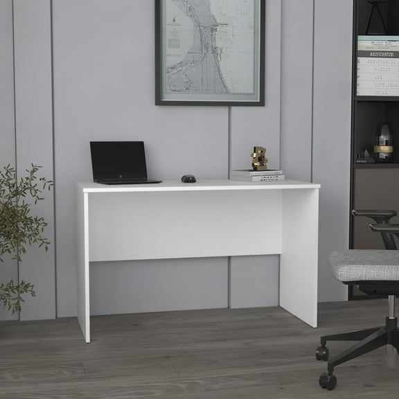 47" Wide Study Desk White: Modern Simple Computer & Laptop Desk for Home & Office