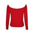 thumbnail image 6 of Crop Tops for Women Off The Shoulder Long Sleeve T Shirts Slim Fit Stretch Soft Base Tee Going Out Club Outfits (XS, Red), 6 of 6