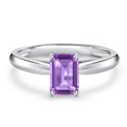 thumbnail image 3 of Gem Stone King 10K White Gold Purple Amethyst Engagement Ring for Women | 0.52 Cttw | Emerald Cut 6X4MM | Gemstone February Birthstone | Size 8, 3 of 6