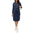 thumbnail image 2 of INSPIRE CHIC Womens Maternity Dress Long Sleeve Soft Round Neck Bodycon Midi Pregnancy Dress M Blue, 2 of 6