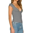thumbnail image 4 of POTETI Woman Tshirt Gray Low Cut V-Neck Solid Short Sleeve Tops, 4 of 7