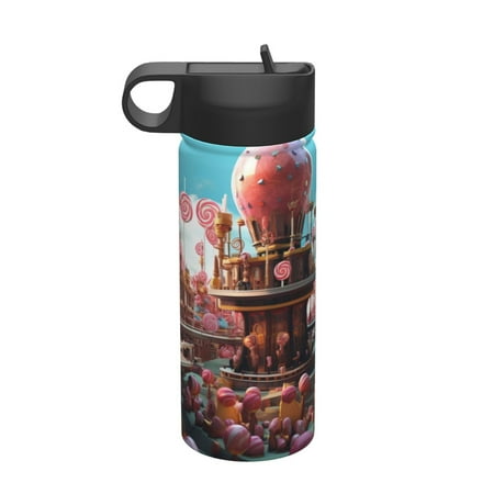 

Adobk fairy-tale-world-with-delicious-candy Print Water Bottle 18oz Sports Insulated Kettle for Cycling Gym Basketball Outdoor Suitable as a Present
