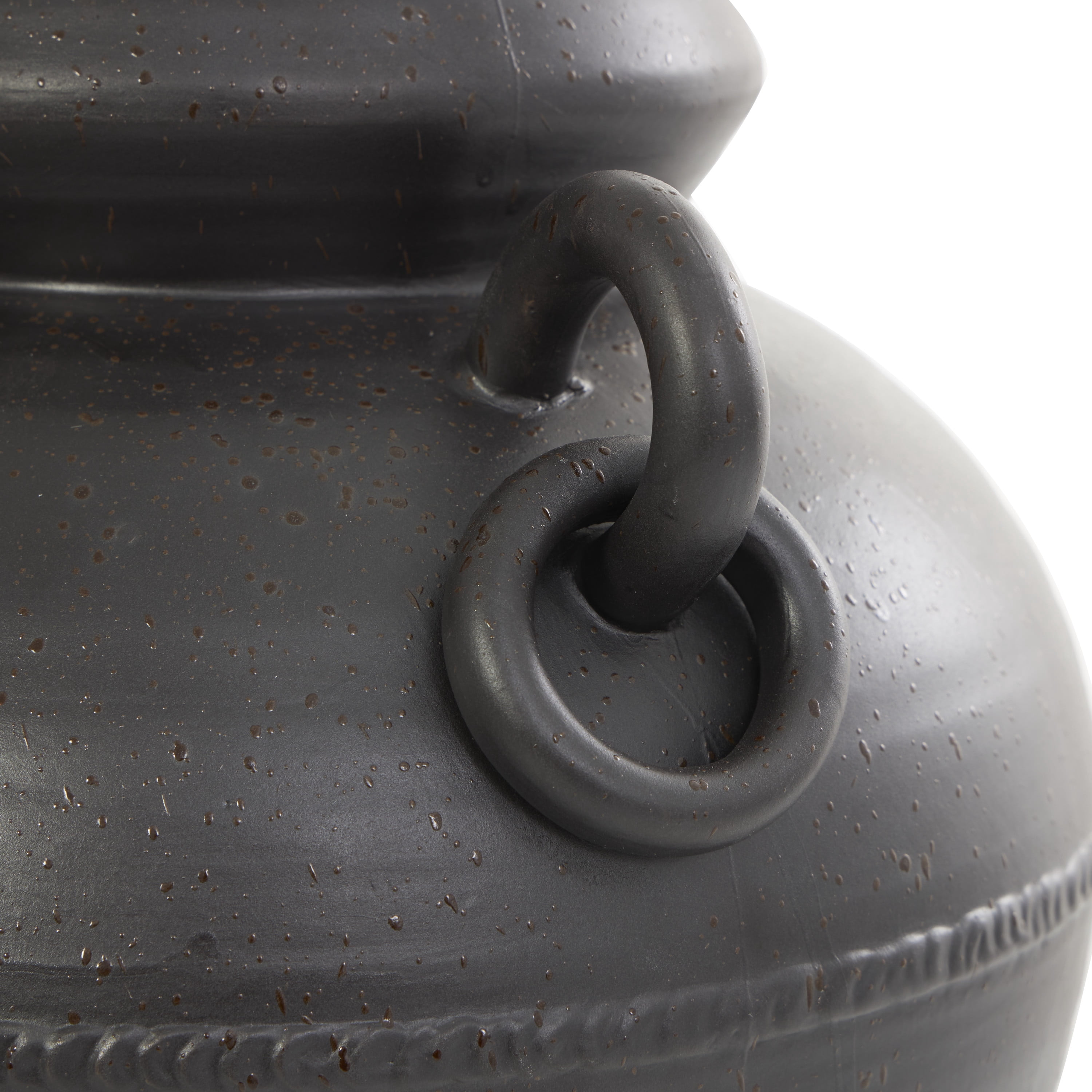 DecMode 15" Amphora Black Ceramic Vase with Speckled Texture and Ring Handles