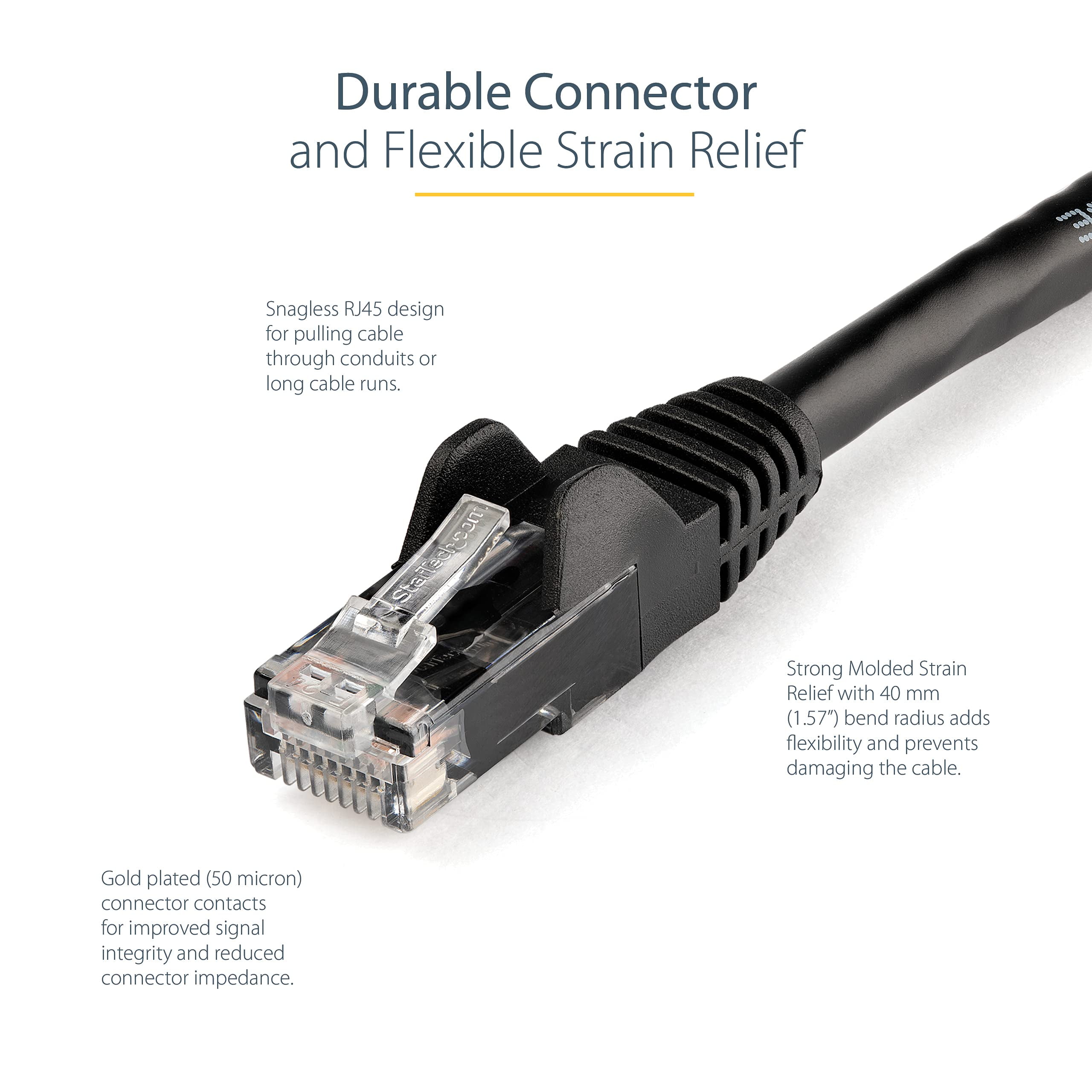 StarTech 30ft CAT6 Ethernet Cable - Black CAT 6 Gigabit Ethernet Wire -250Mhz 100W PoE RJ45 UTP Network Patch Cord Snagless with Strain Relief (N6PATCH30BK)