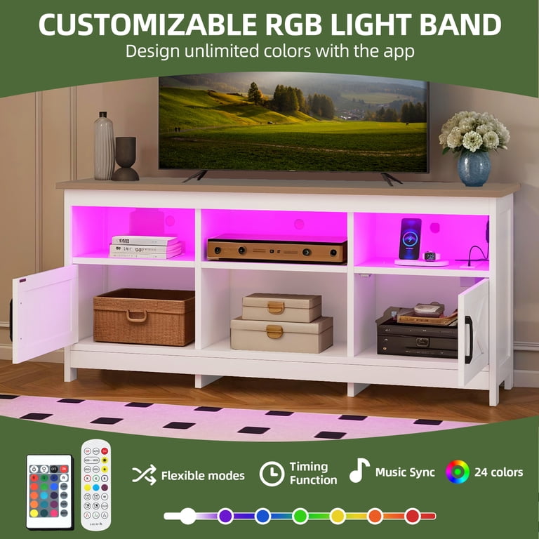 Uforic TV Cabinet with RGB Lights & Power Outlet, 65 Inch photo 4