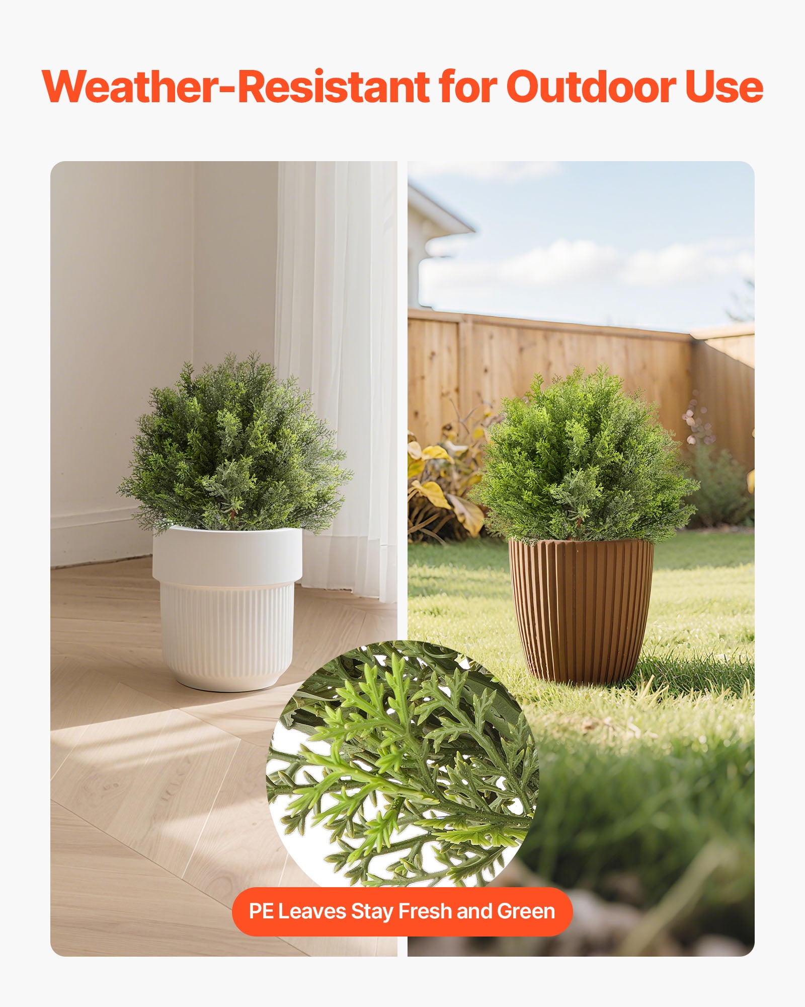 VEVOR Artificial Topiary Cypress Trees with Ground Spike, 16 inch 2 Set Faux Shrubs & Bushes Potted Plants, Fake Silk Tree Look Real for Decor Front Porch Outdoor Indoor Patio Garden Balcony Backyard