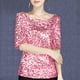 thumbnail image 1 of Fiudx Camisas de Mujer Primavera Moda Mujer Lentejuelas Cuello Redondo Manga Corta Camiseta Sloid Blusa Tops, 1 of 6