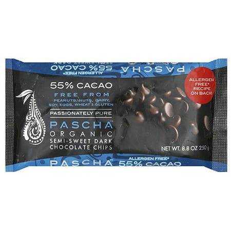 Pascha Organic 55% Cacao Semi-Sweet Dark Chocolate Chips, 8.8 oz, (Pack of