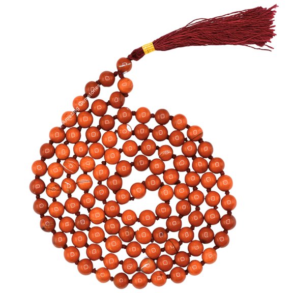 Red Jasper Mala Beads 108 Buddhist Prayer Beads Japamala (Knotted)