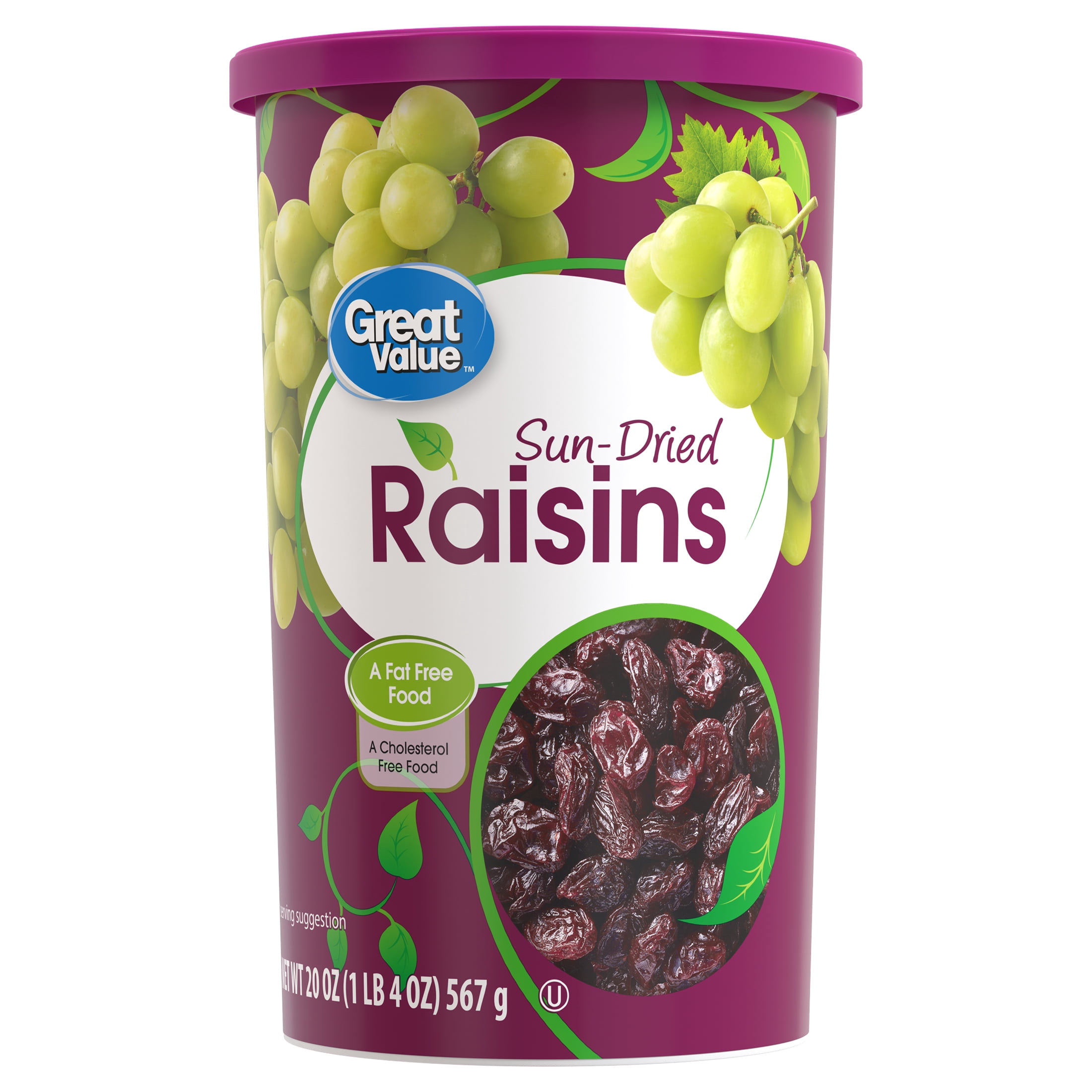 (2 pack) Great Value Sun-Dried Raisins Canister, 20 oz (1lb 4oz) 567g