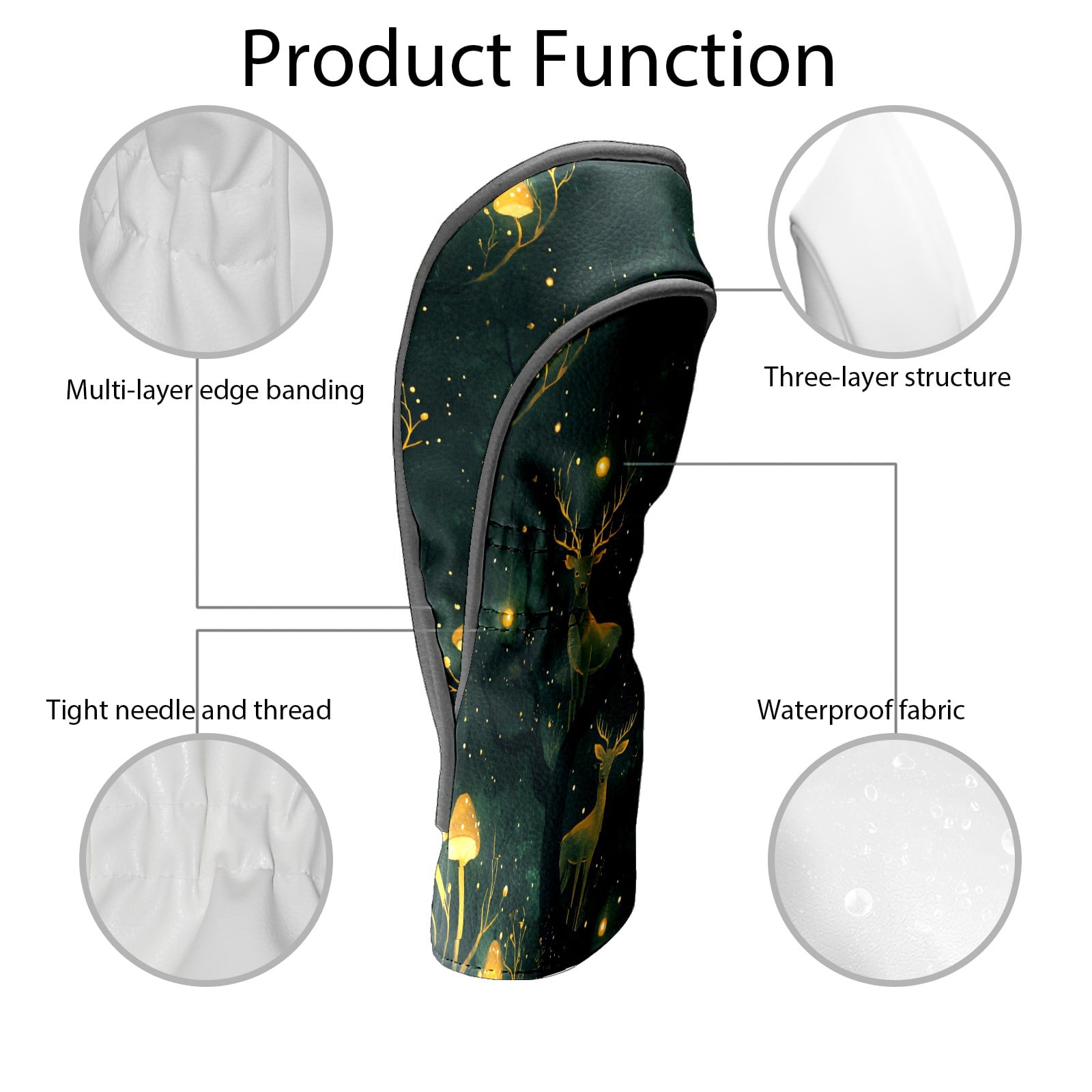 Golf Club Covers, Green DeerMushroom Premium PU Leather Driver Hybrid Putter Head Covers with Velvet Lining, Waterproof Golf Gifts for Men Women