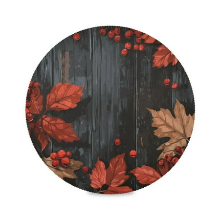 

WOBOGO Fallen Leaves Round Placemats Set of 1 Heat Resistant Washable Kitchen Table Decorations 15.4in