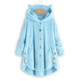thumbnail image 2 of Women's Keep Warm Down Button Cardigan Hoodies Cat Ears Irregular Plush Solid Hooded Coat Tops, 2 of 5