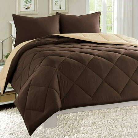 Down Alternative Dayton 3-Piece Reversible Comforter Set - Brown & Taupe - Queen (Best Stores For Comforters)