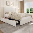 thumbnail image 2 of Yiwa Cream White Queen Upholstered Platform Bed, Storage Drawers Included, Wingback with Tufted Headboard and Footboard, Easy Assembly, No Box Spring Required, 2 of 8