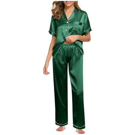 

wofedyo Lingerie Sets for Women Classy Women Top Sexy Set Nightwear Satin Short Underwear Nightgown Sexy Lingerie Robe Trousers Silk Loose Sleeved Suit Pajamas Womens Lingeries Green 3XL