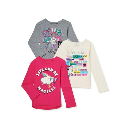365 Kids From Garanimals Long Sleeve Graphic Relaxed Fit T-Shirt (Big Girls or Little Girls) 3 Pack