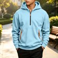 thumbnail image 2 of Boys Quarter Zip Hoodie Fleece Hooded Sweatshirt With Pockets Kids Soft Long Sleeve Pullover Fall Winter School Clothes Blue Size 10-12years, 2 of 8