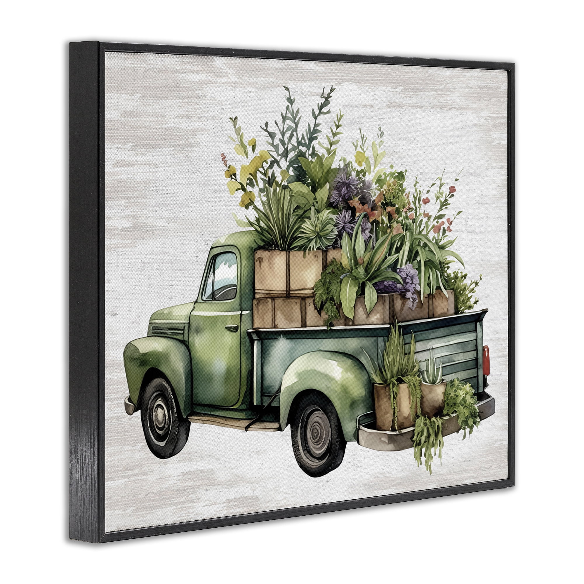 Stupell Industries Greenery Filled Truck Transportation Painting Black Framed Art Print Wall Art, 14 x 11