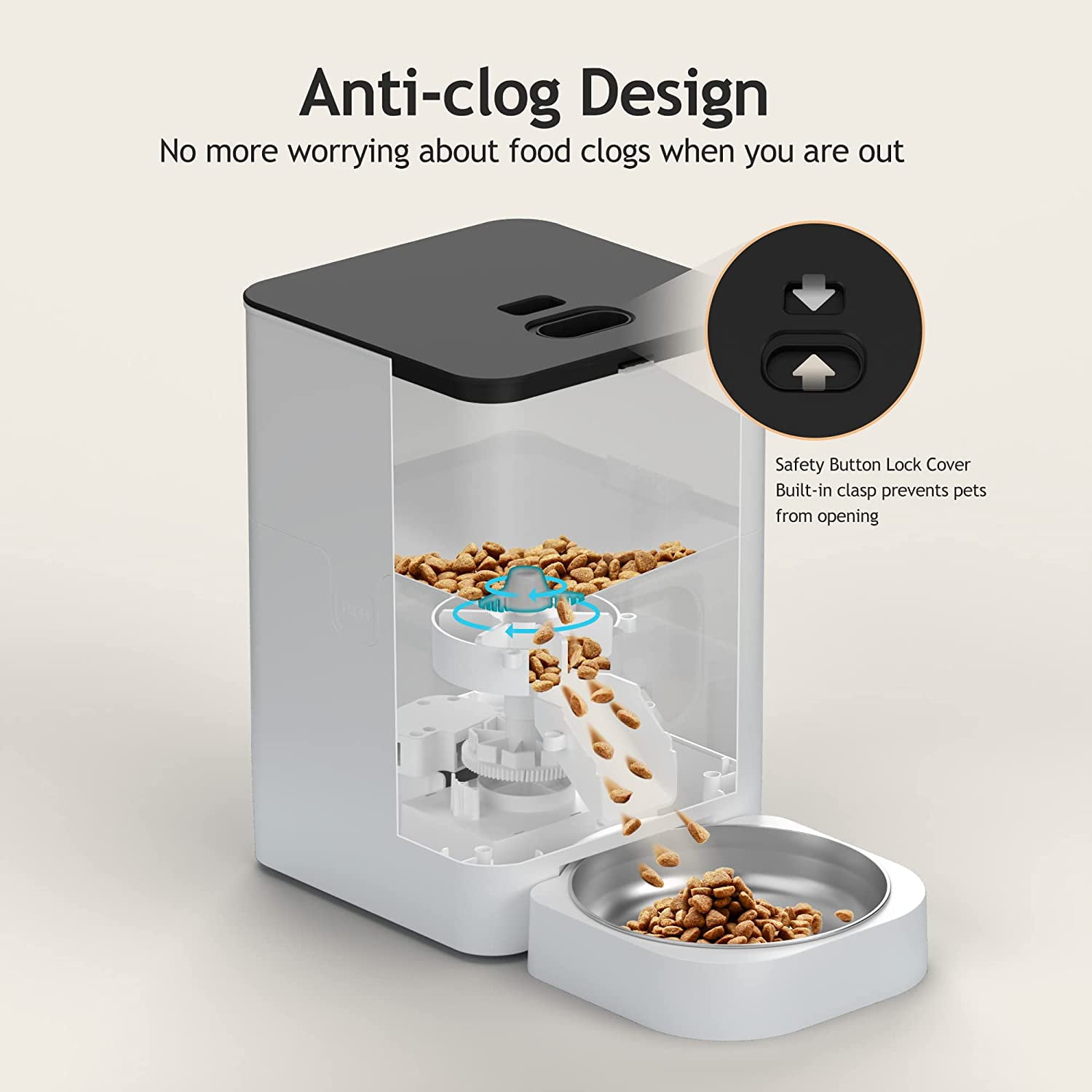 VOLUAS Automatic Cat Feeder with Voice Recorder and Timer for Cats and Dogs, 4L Large Capacity Dry Food Dispenser with Programmable Portion Control and LCD Display